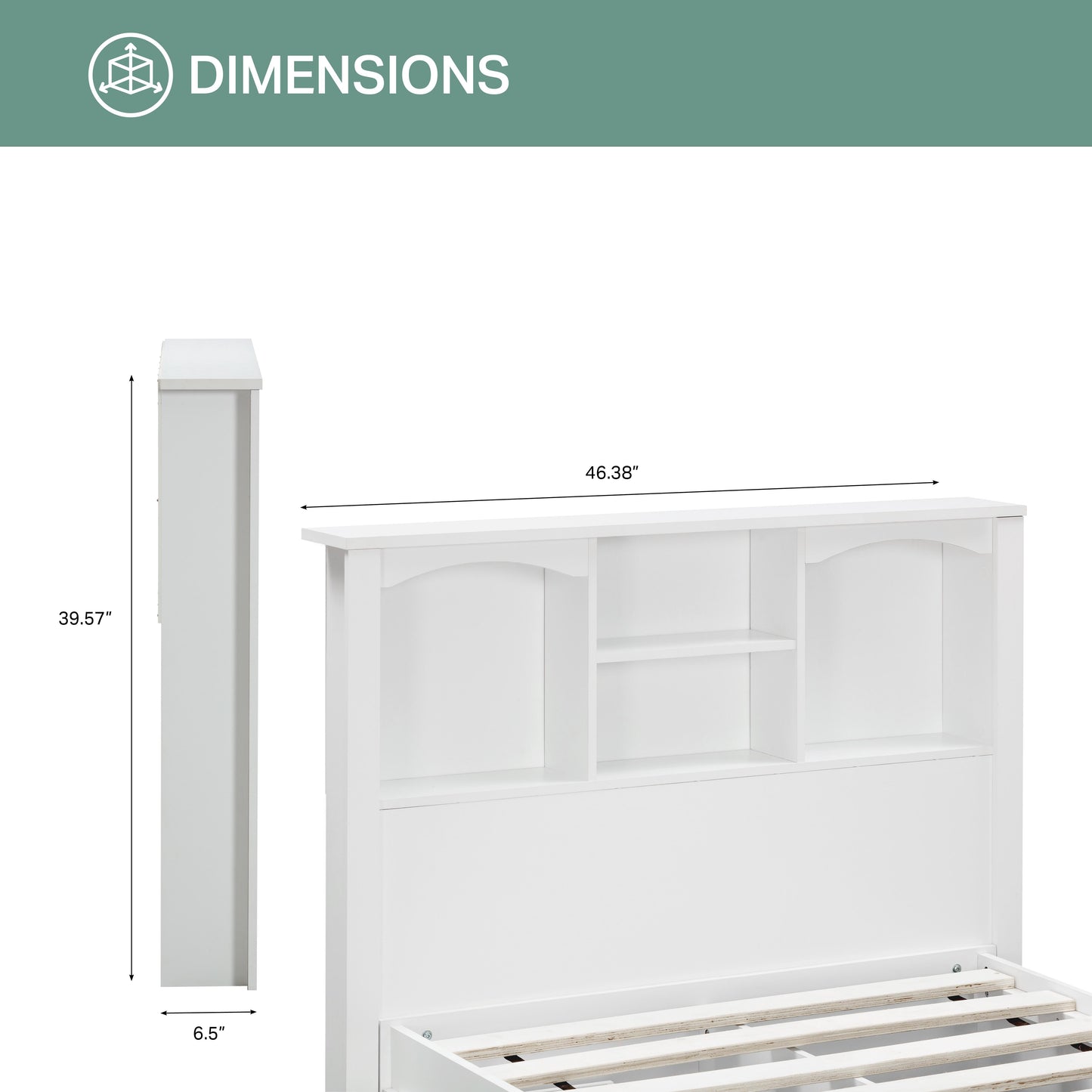 dimensional line image of white bookcase headboard