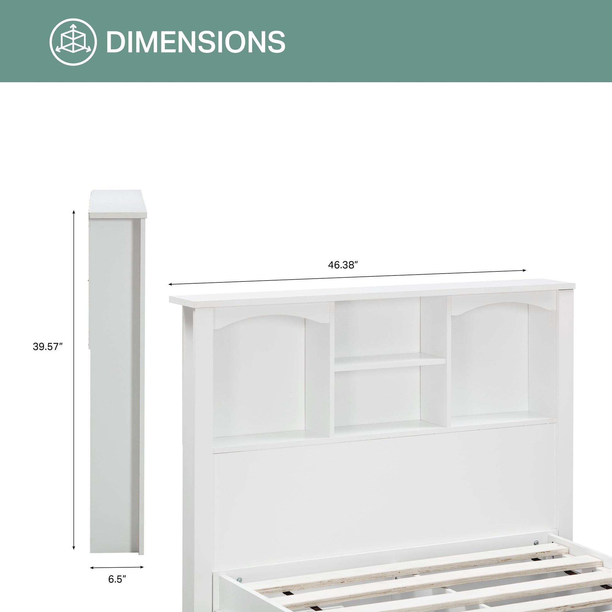 dimensional line image of white bookcase headboard