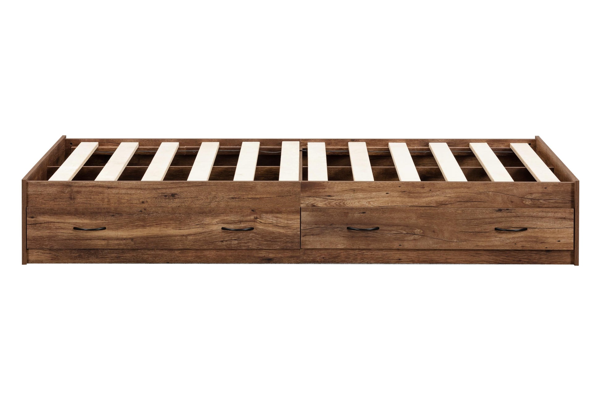 brown wood twin platform storage bed with drawers