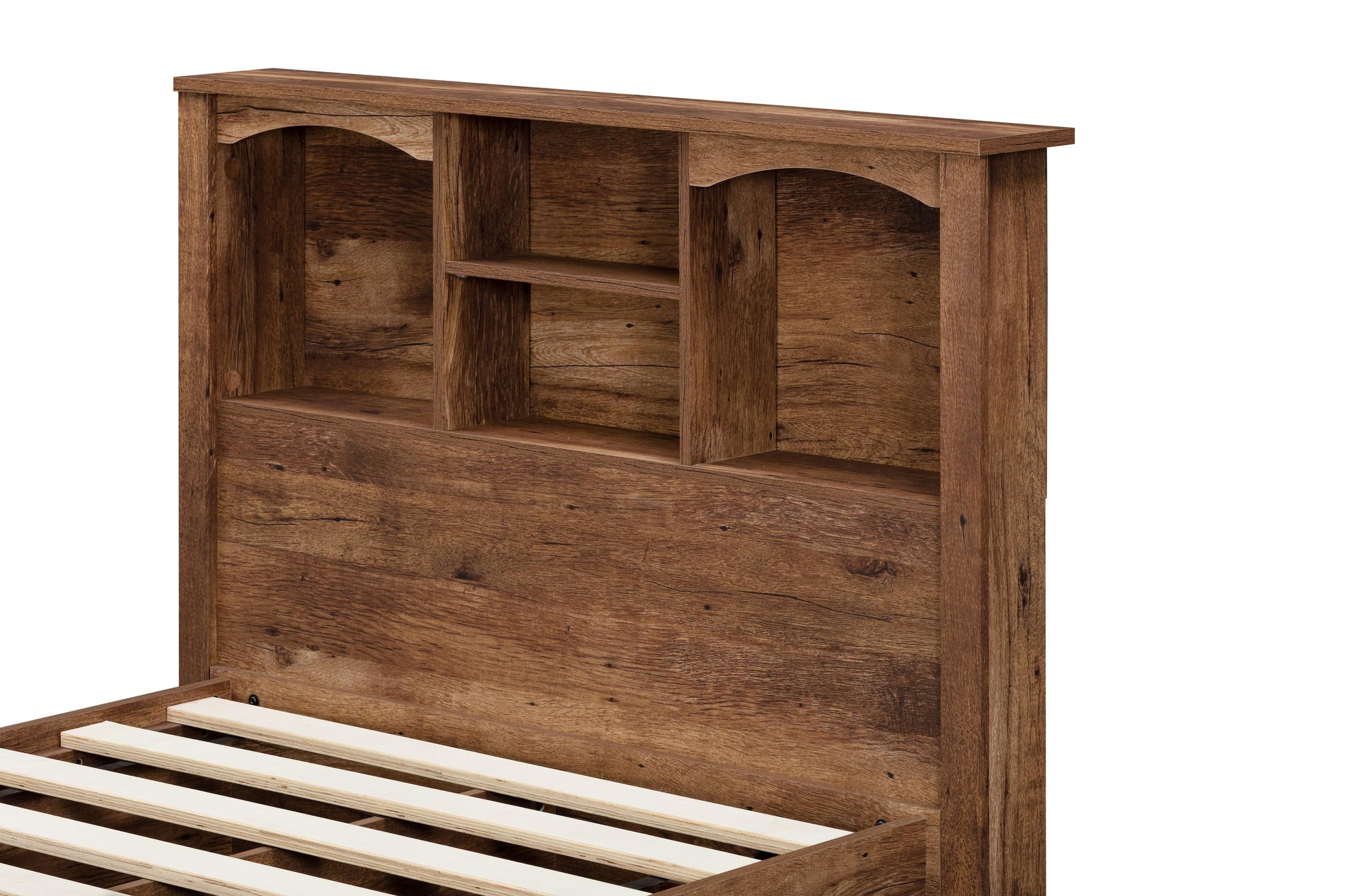 brown storage headboard on white background