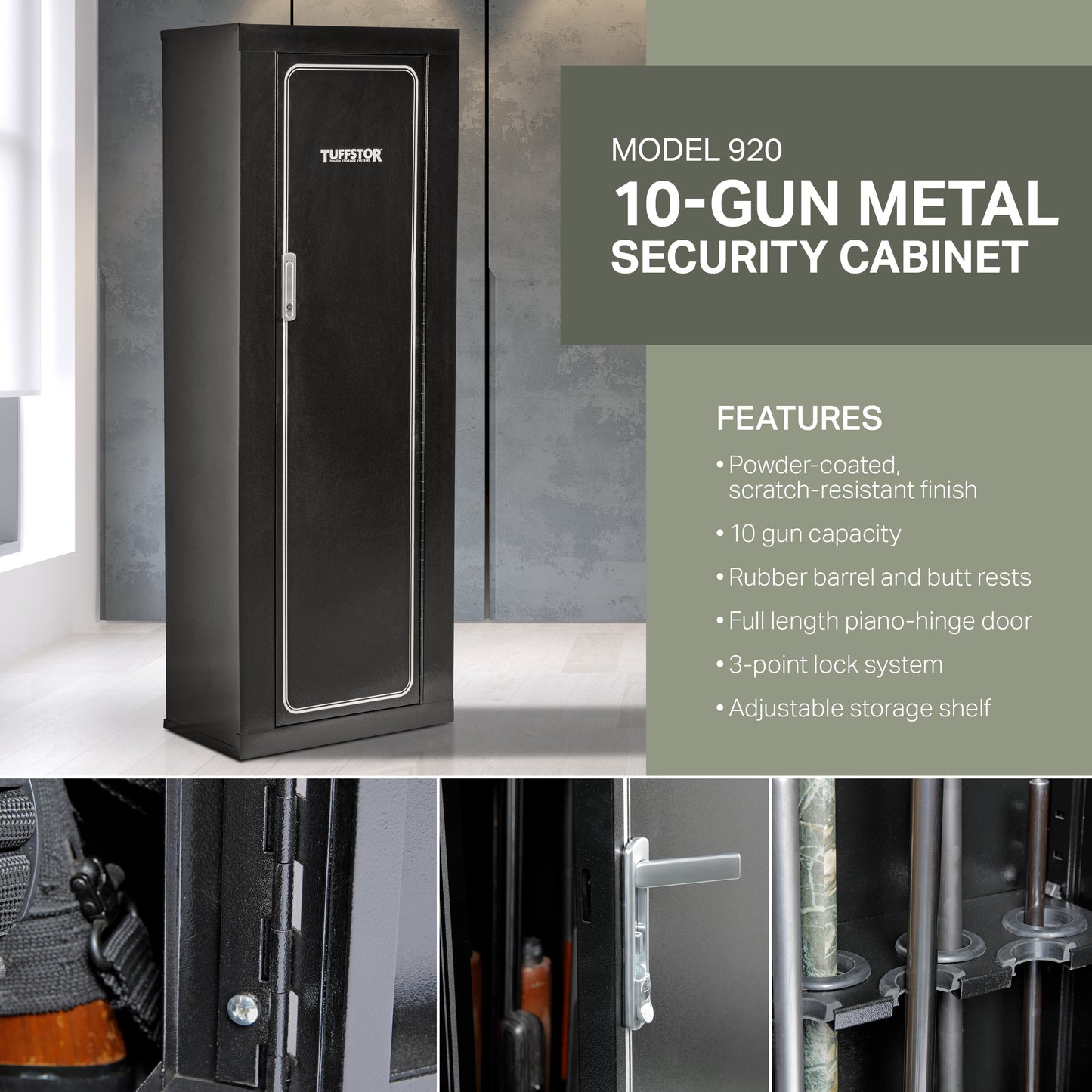 Tuff-Stor 10 Gun Metal Security Locking Gun Cabinet