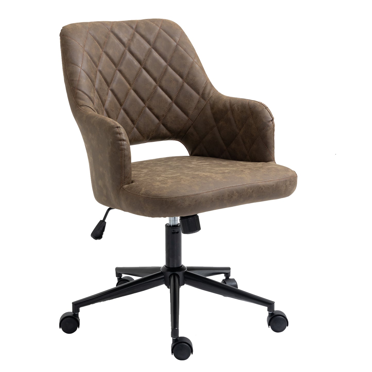 Brown quilted office chair on a white background