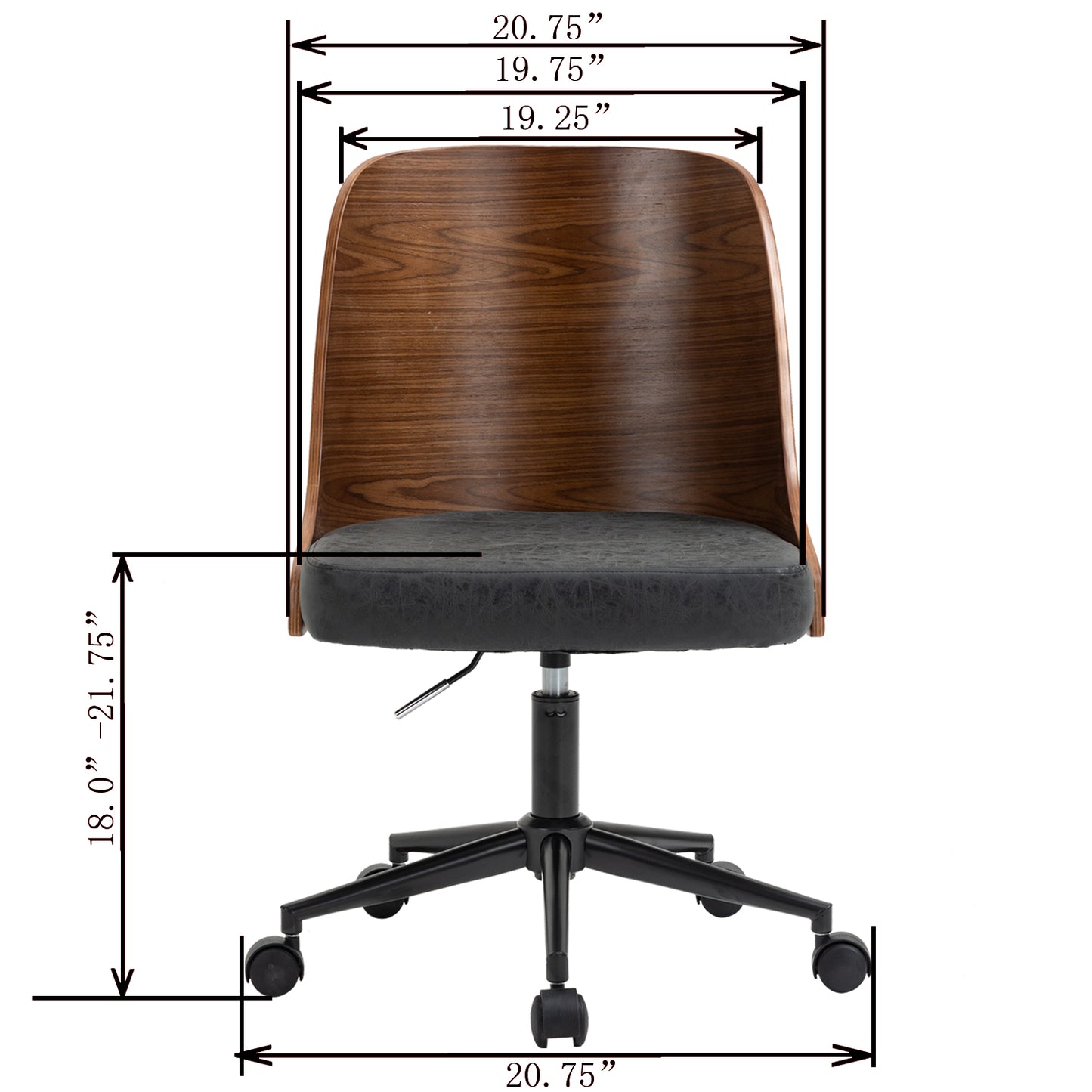 Dimensional image of black and brown mixed material office chair