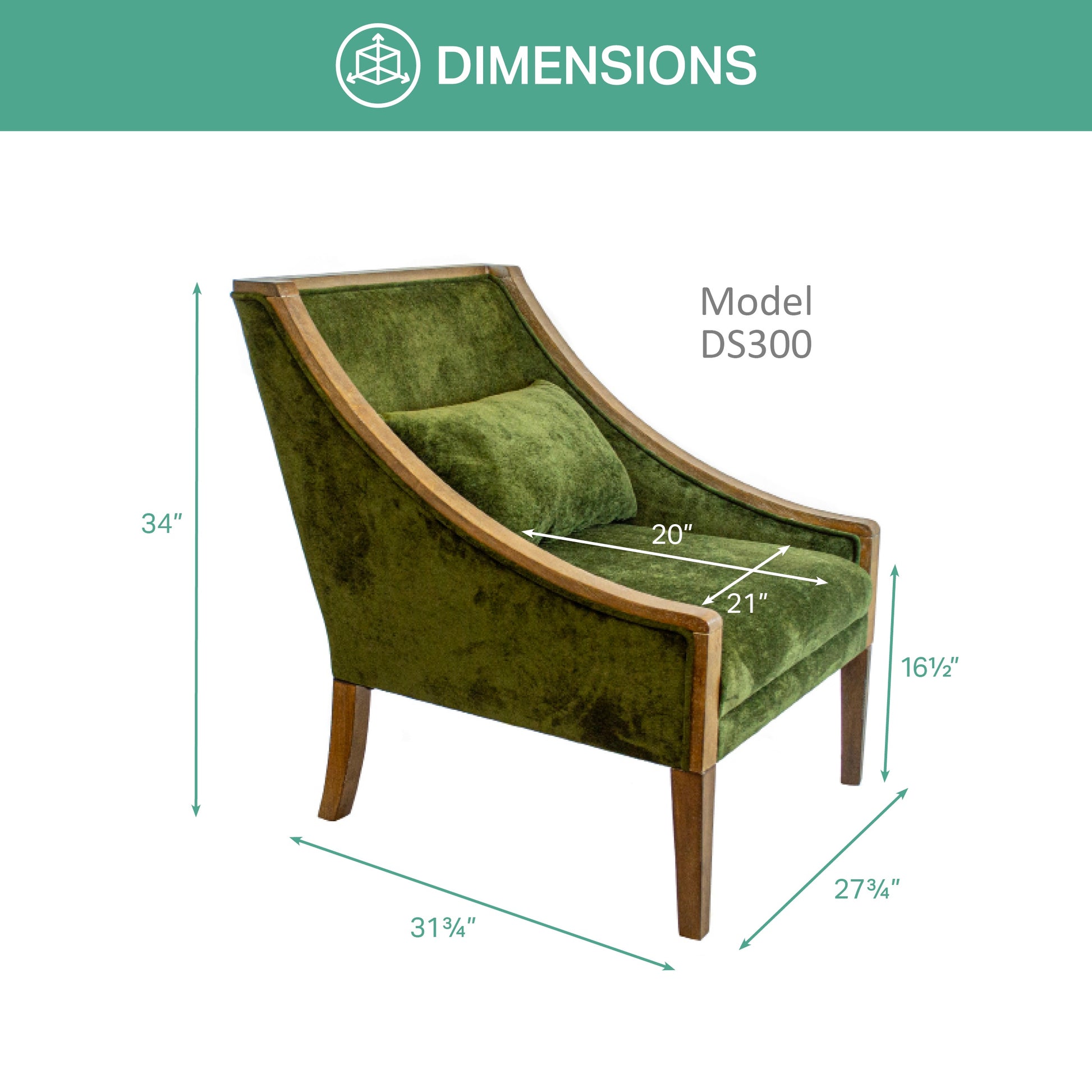 Green chair with dimensional lines