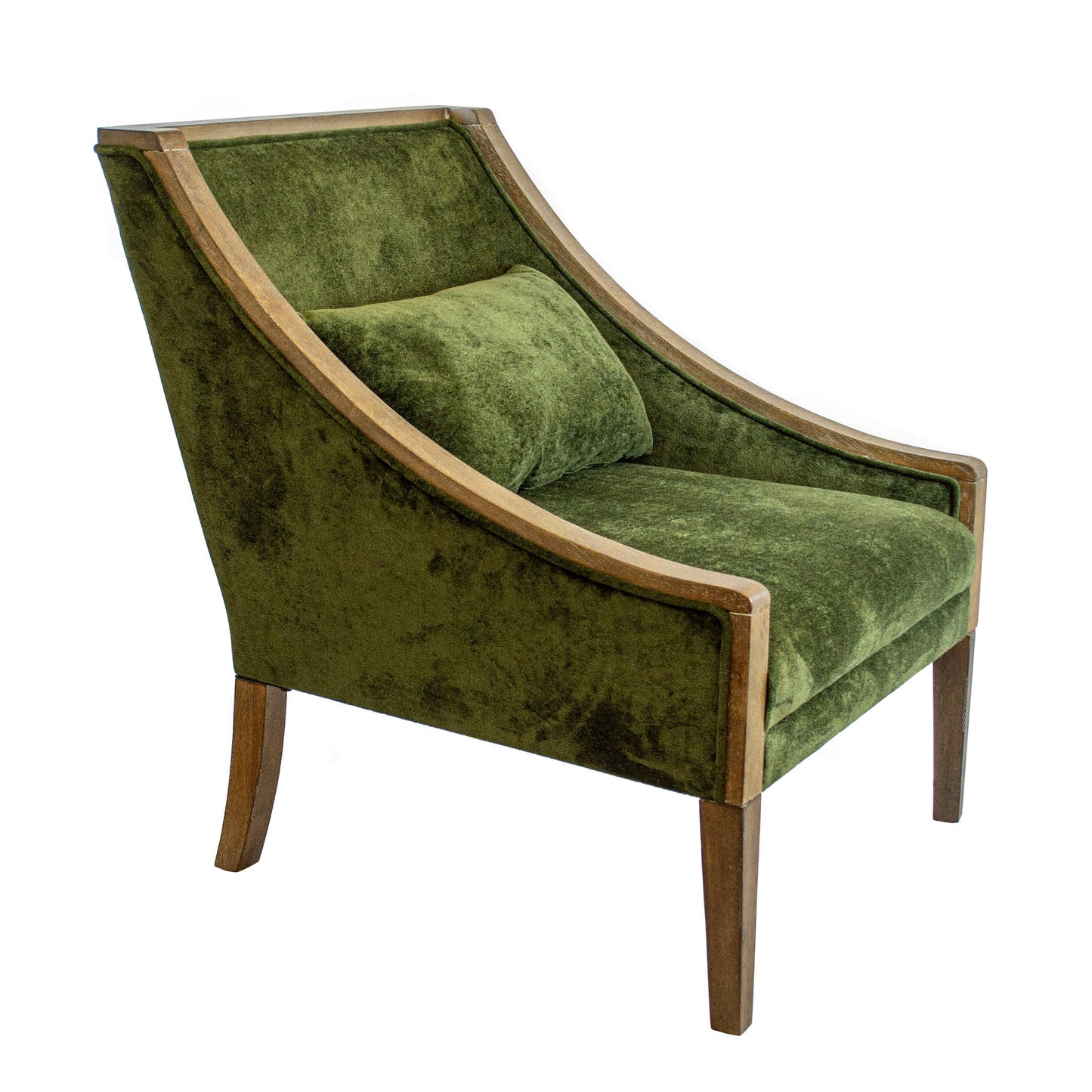 side view of green chair on white background