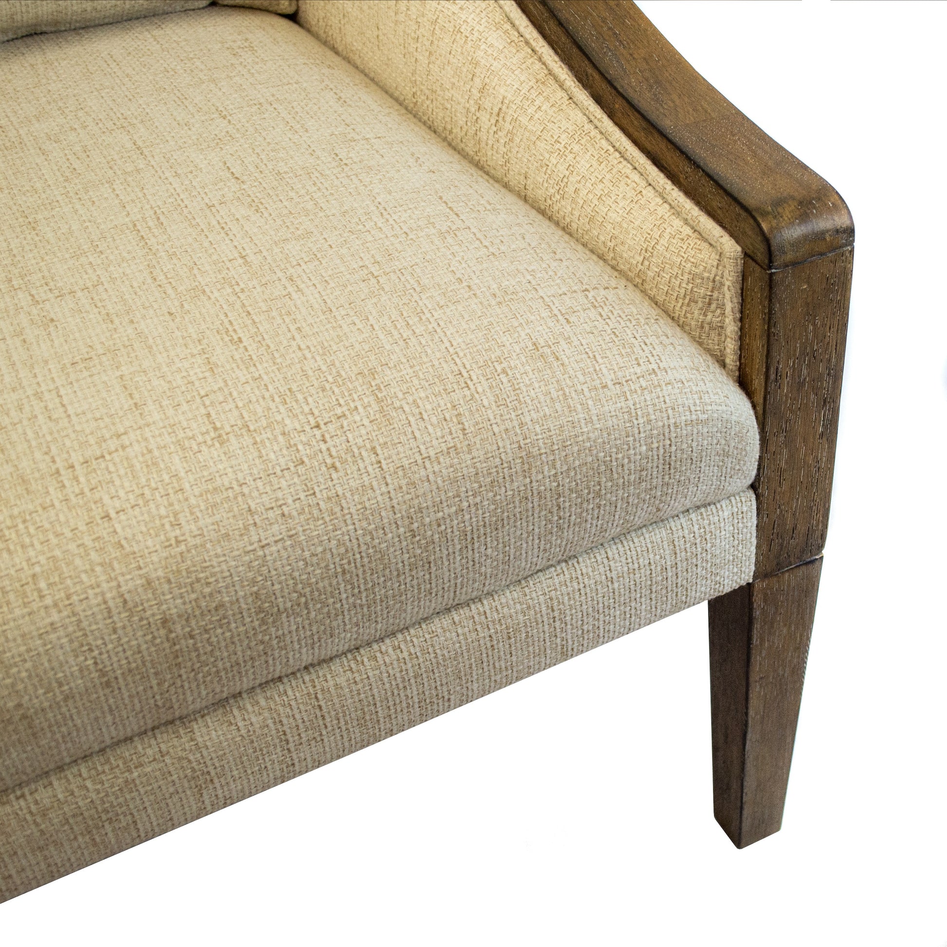 close up detail of corner of ivory chair